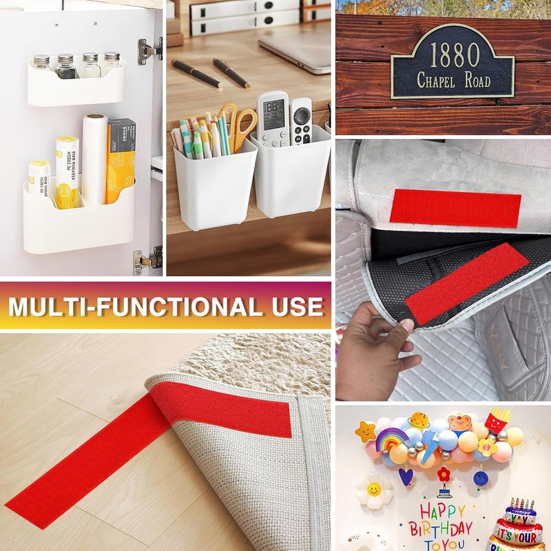 Summerbrite 12Ft x 2 Inch Hook and Loop Tape, Heavy Duty Double-Sided Adhesive Strips, Strong Sticky Back Fastener Roll, Cuttable Interlocking Tape Fasteners for Home, Office, Car, School & DIY Crafts Red - Image 5